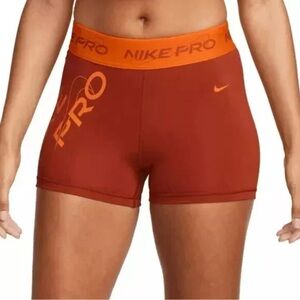 Nwt Nike Women's Pro 3” Shorts Logo size XXL Rugged Orange Mid rise